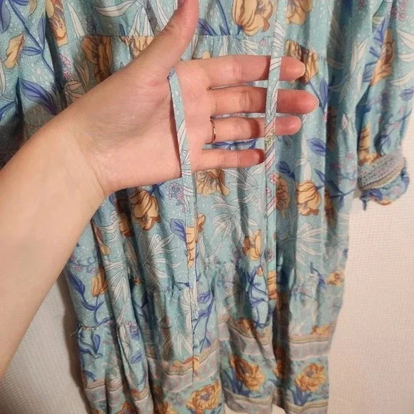 Umgee Dolman Sleeve Bohemian Floral Boho Tassels Dress Festival Large - Picture 4 of 9